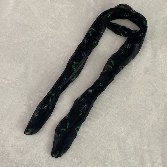 Accessories - Black mistletoe and snowflakes sheer scarf